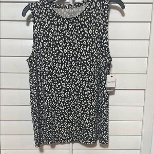 Nine West Black & White Sleeveless Leopard Print Tank